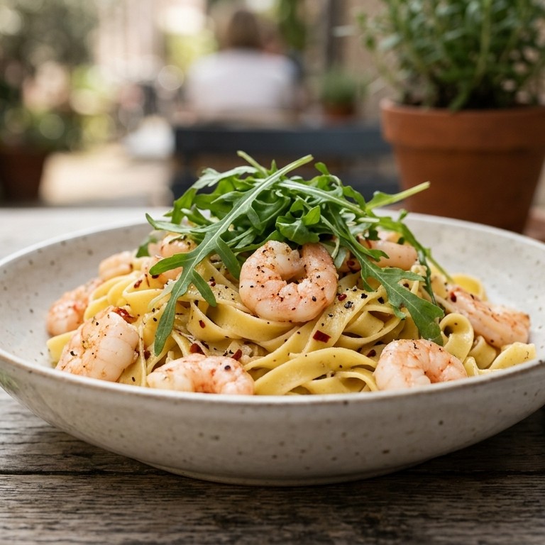 Tagliatelle met garnalen en rucola recept