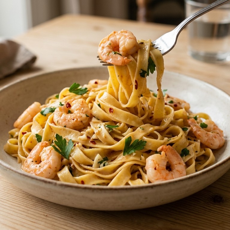 Tagliatelle met garnalen in lichte saus recept