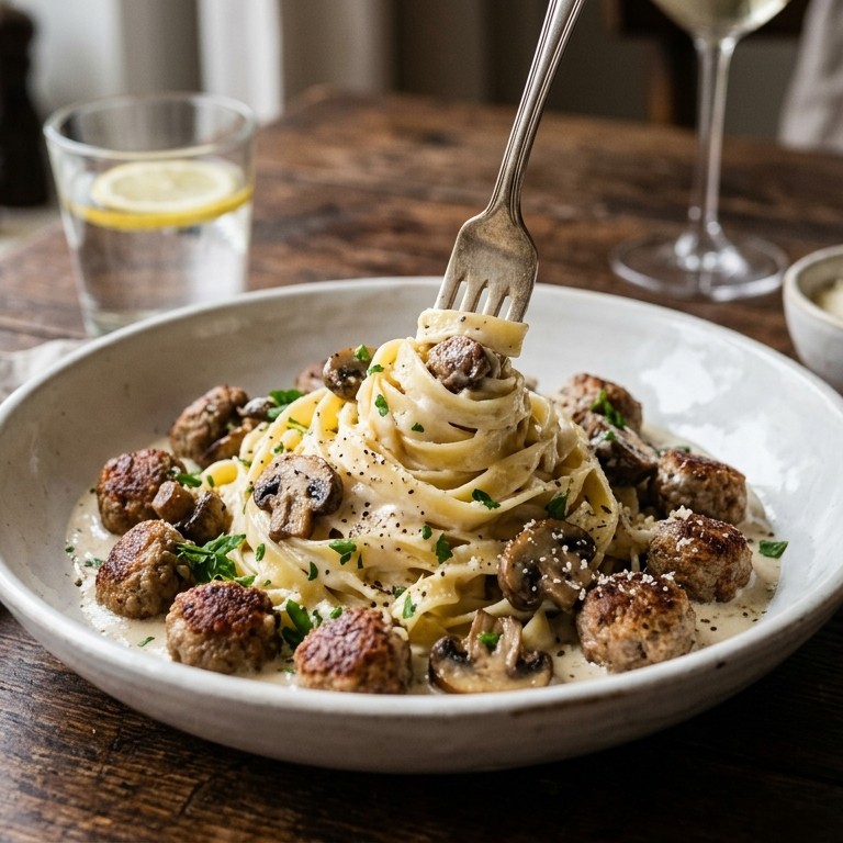 Tagliatelle met gehaktballetjes en roomsaus recept