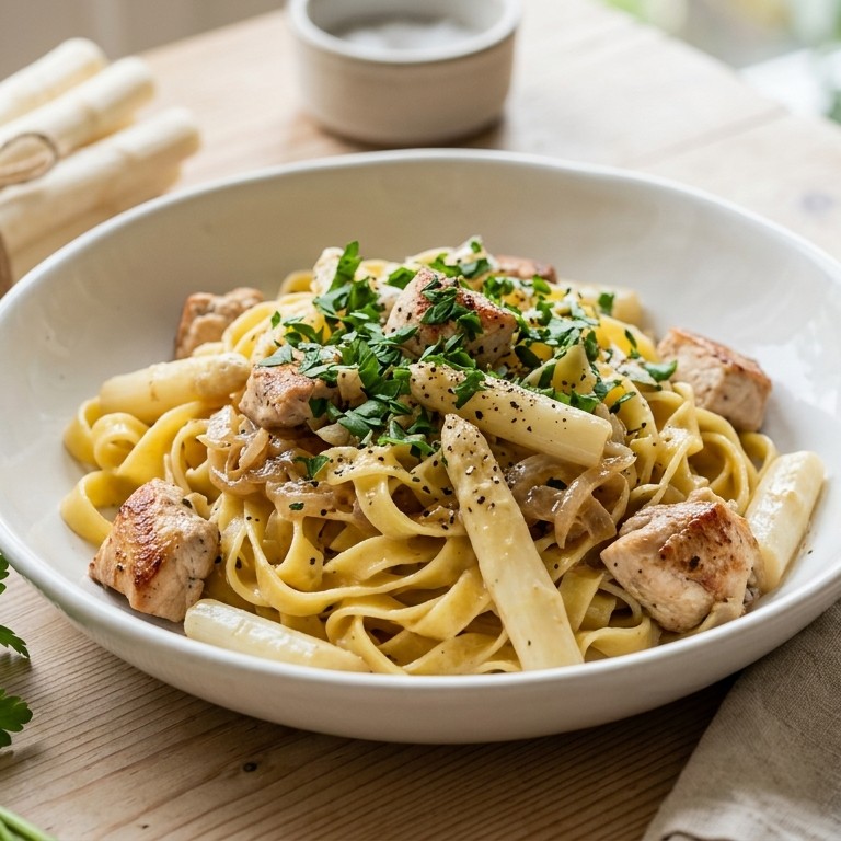 Tagliatelle met kip en asperges recept