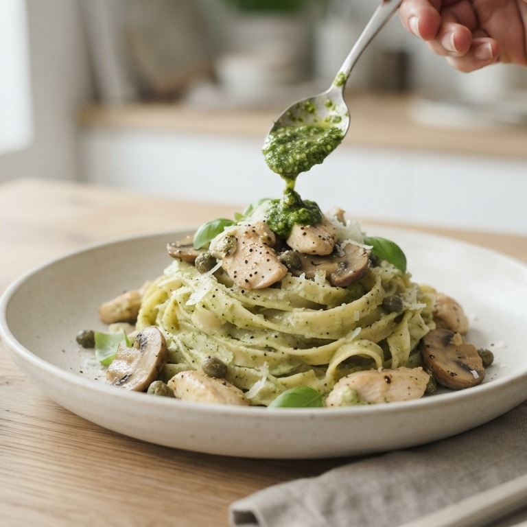 Tagliatelle met kip en pesto recept