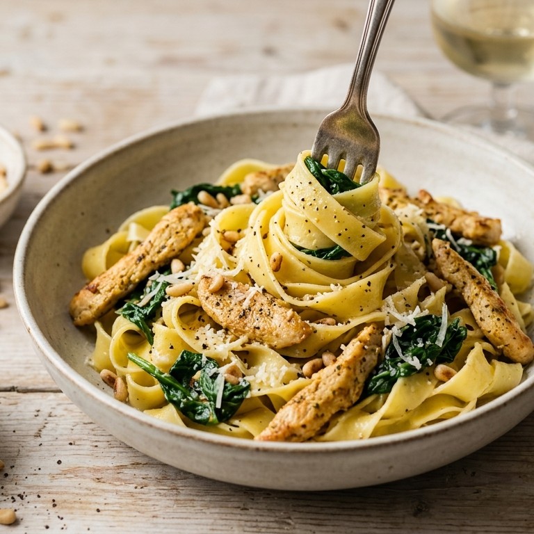 Tagliatelle met kip en spinazie recept