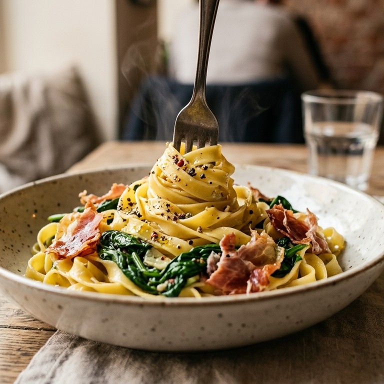 Tagliatelle met parmaham en spinazie recept