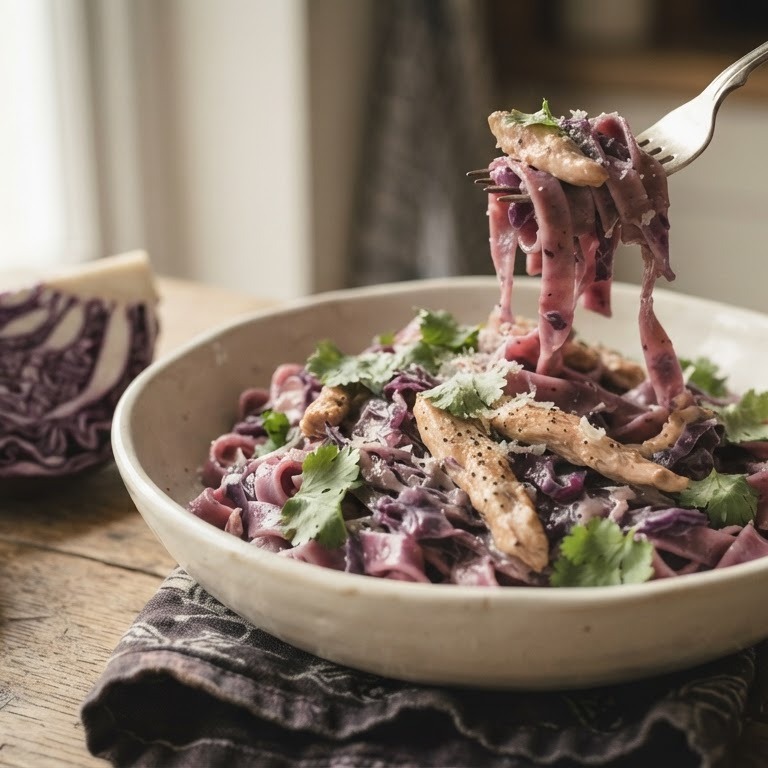 Tagliatelle met rode kool en kip recept