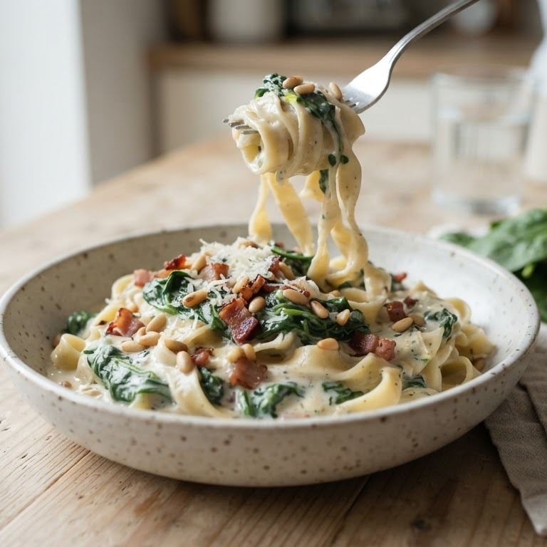 Tagliatelle met spinazie roomkaassaus recept