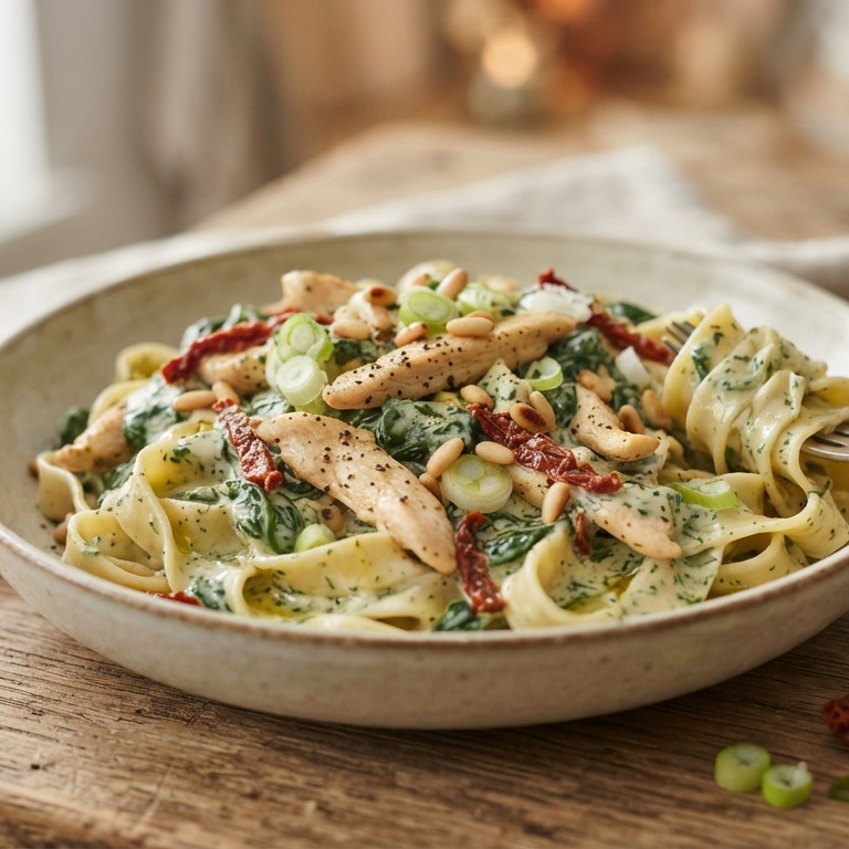 Tagliatelle met spinazie-roomsaus recept