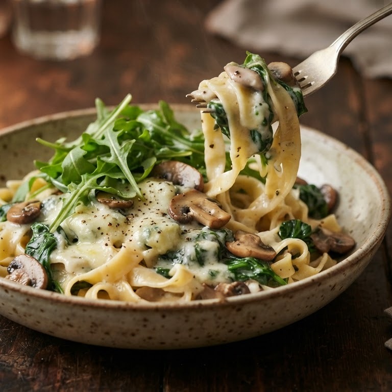 Tagliatelle met spinazie, rucola en gorgonzola recept