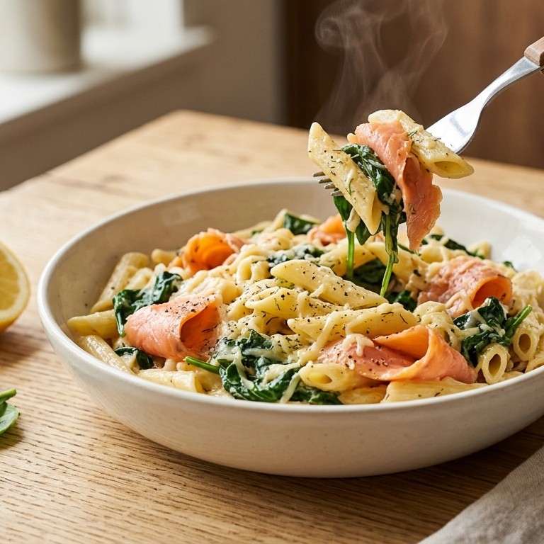 Tagliatelle met spinazie, zalm en kaas recept
