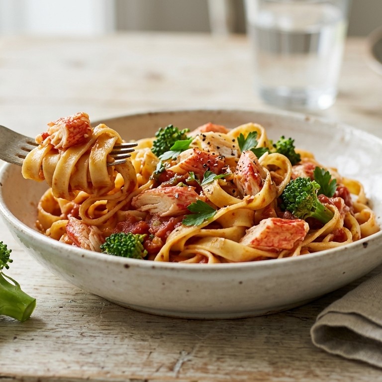 Tagliatelle met tomaten-krabsaus recept