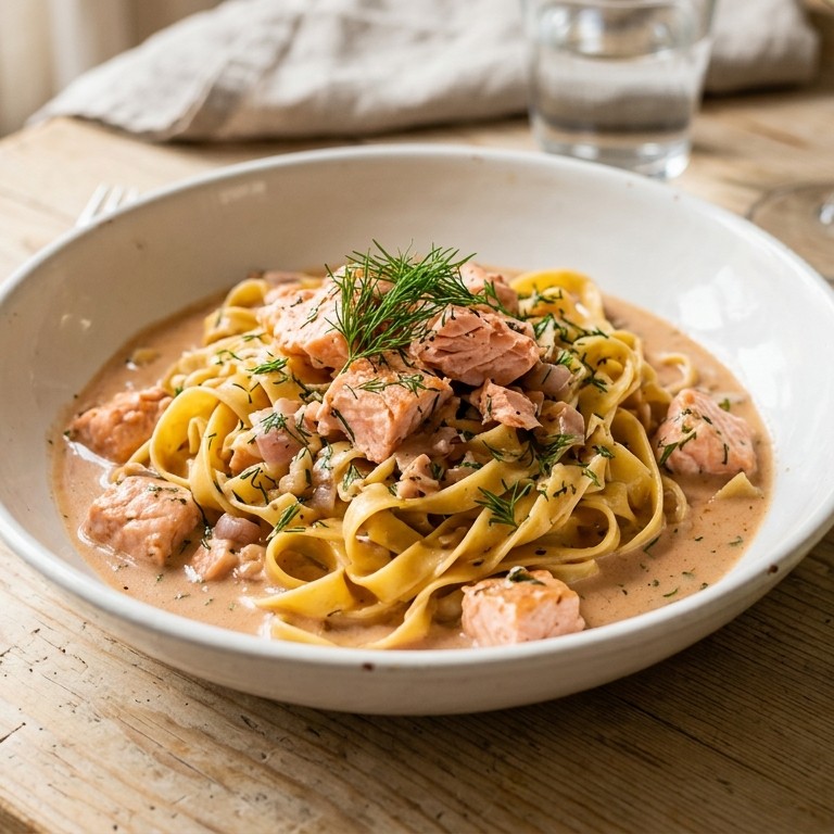 Tagliatelle met zalm-cognacsaus recept