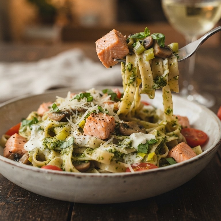 Tagliatelle met zalm en pesto recept