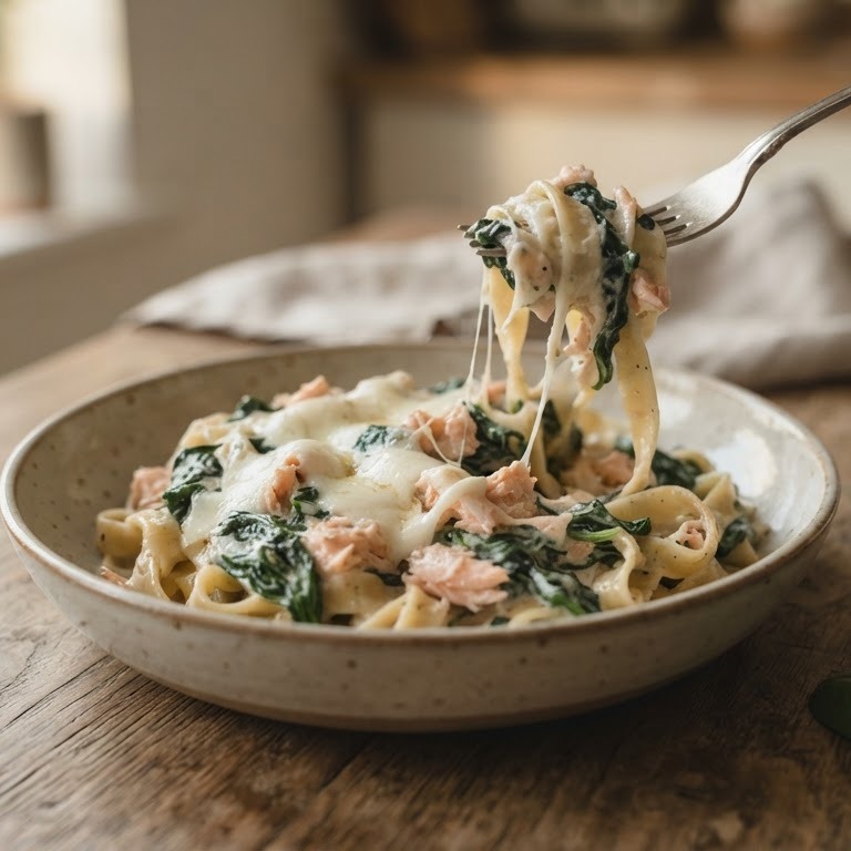 Tagliatelle met zalm en spinazie recept