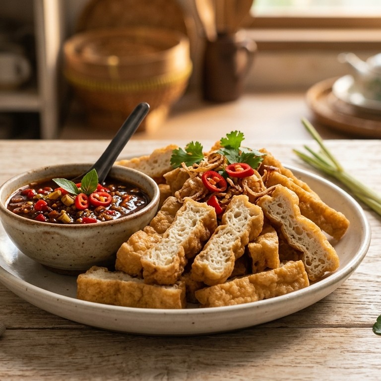 Tahoe gunting (gefrituurde tahoe met pittige saus) recept