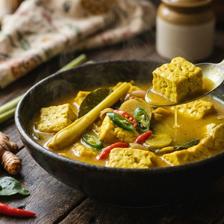 Tahoe kuning (groente bouillon met tahoeblokjes) recept