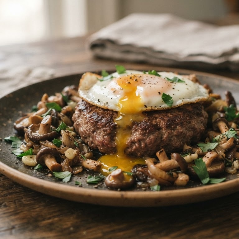 Tartaar met gebakken ei en champignons recept