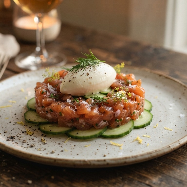 Tartaar van gerookte zalm met komkommer recept