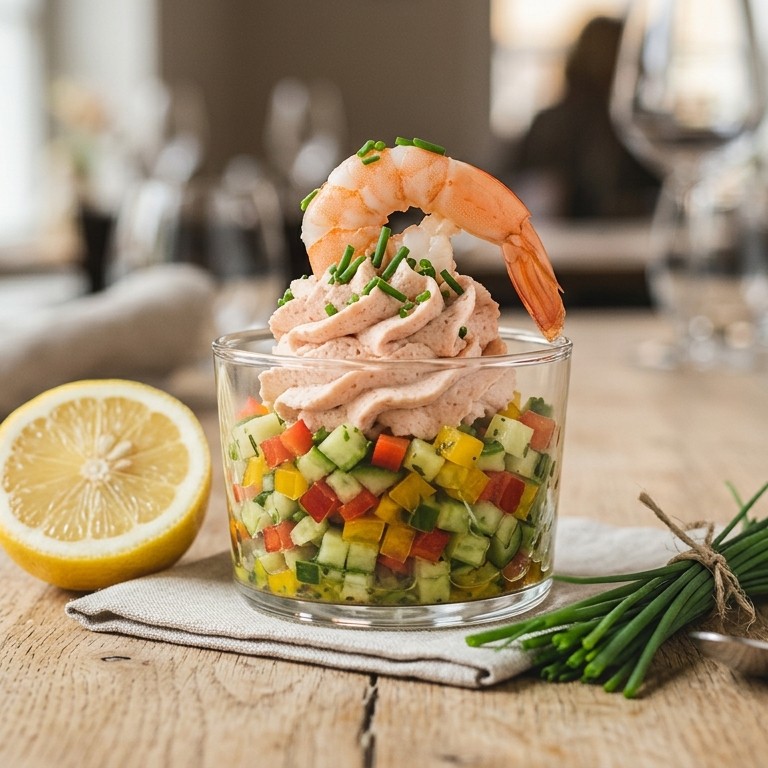 Tartaar van komkommer met garnalenmousse uit een glaasje recept