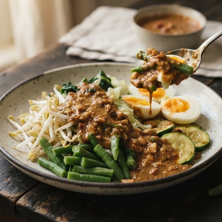 Taugé en kousenband met pindasaus recept