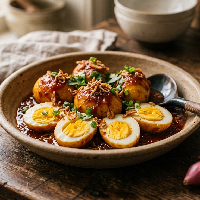 Telor boemboe bali (gekookte eieren in zoete saus) recept