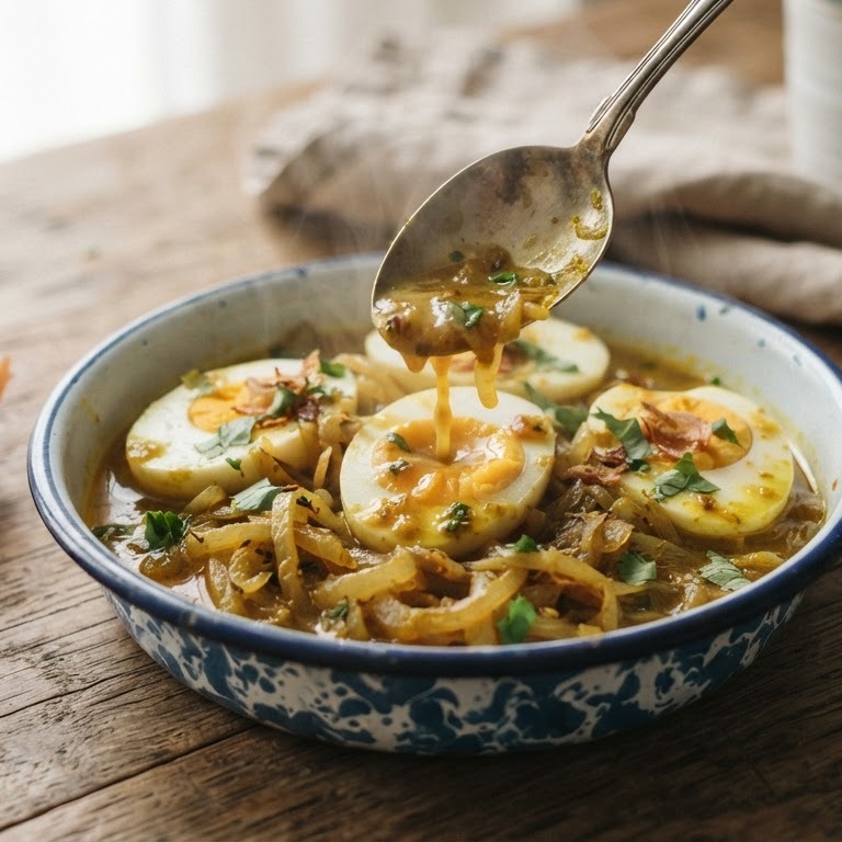 Telor Kerrie  (eieren in kerriesaus met uien) recept