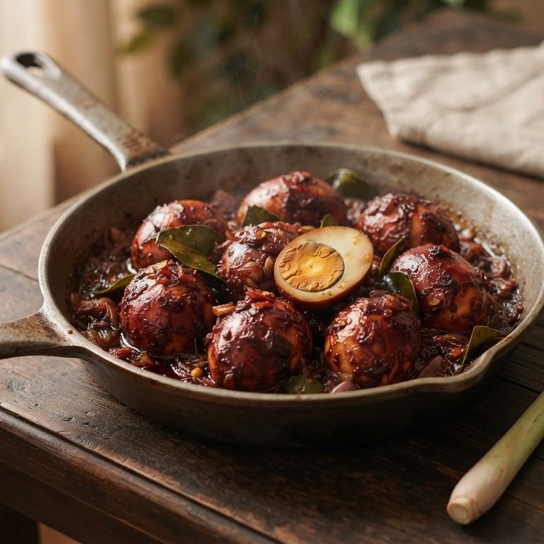 Telor Masak Bali met daon djeroekpoeroet recept
