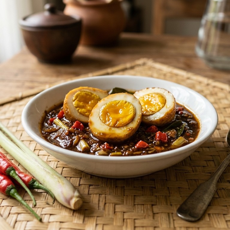 Telor Petis udang (zeer scherp gekruide eieren) recept