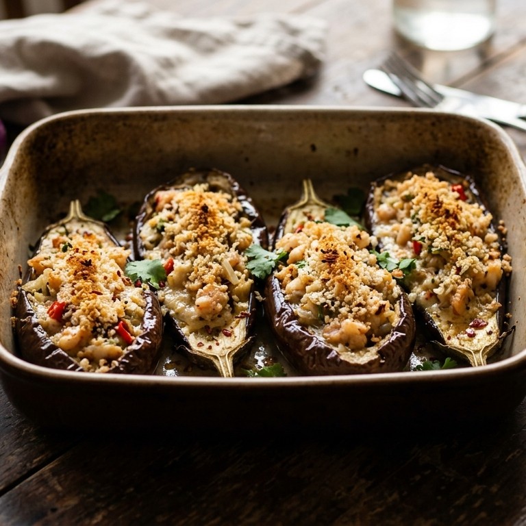 Terong isi oedang (aubergines gevuld met garnalen) recept