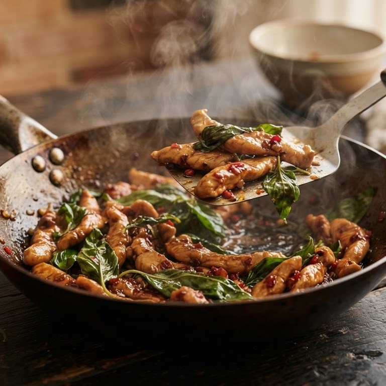 Thaise basilicum-kip recept