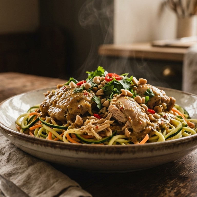 Thaise kip uit de solw cooker met vega noedels recept