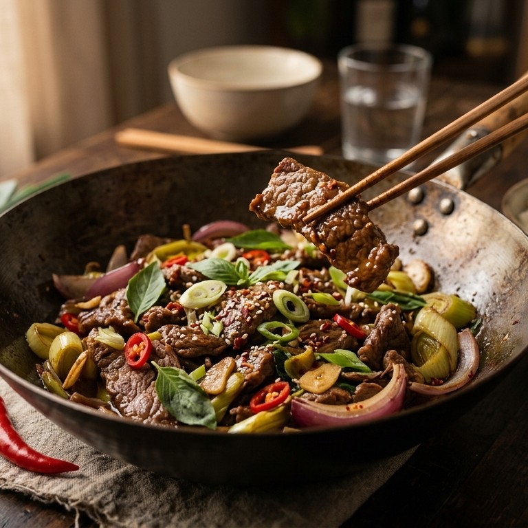 Thaise roerbak van runderreepjes en prei recept