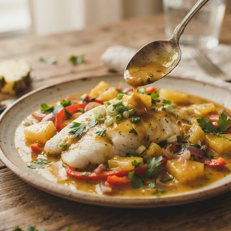Tilapiafilet met ananas in kerriesaus recept