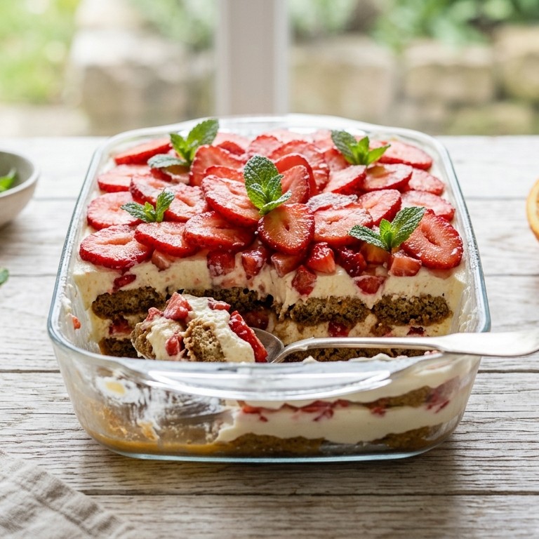 Tiramisu van aardbeien, speculaas en munt recept