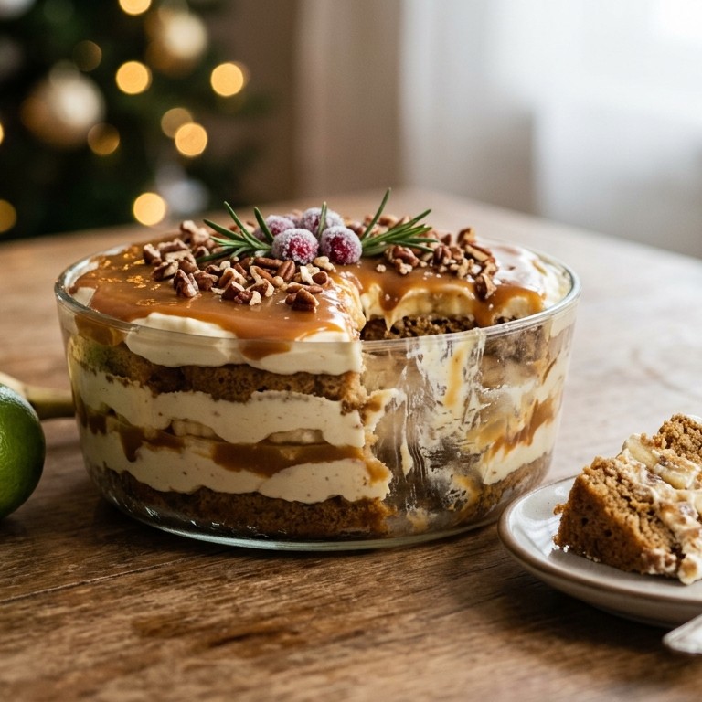 Tiramisu van cake, vanilleijs en banaan met caramelsaus recept