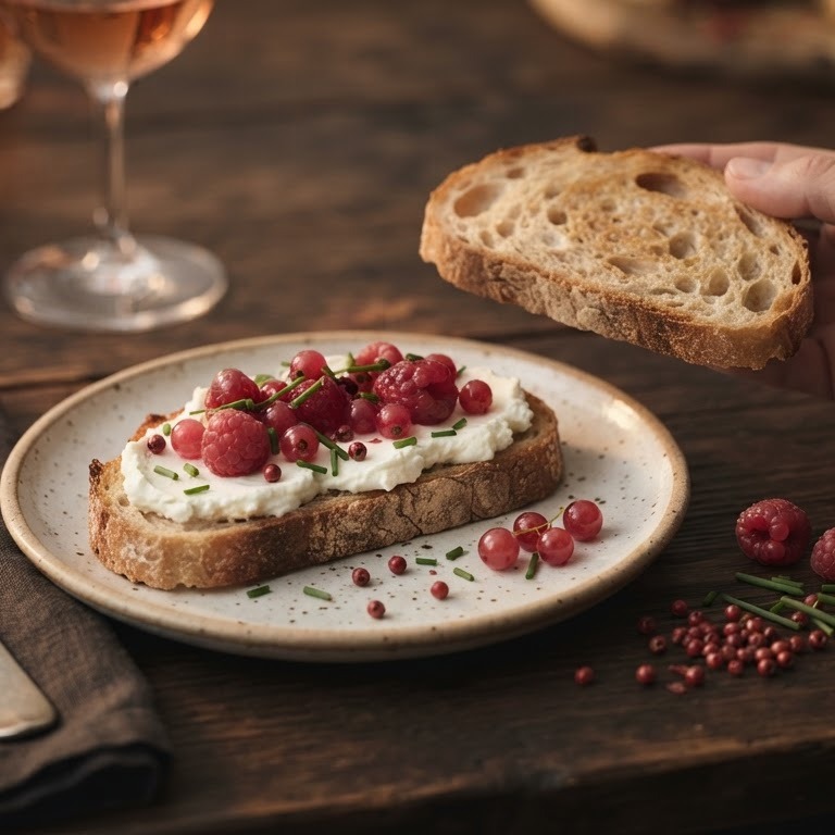 Toastje met geitenkaas en roze bessen recept