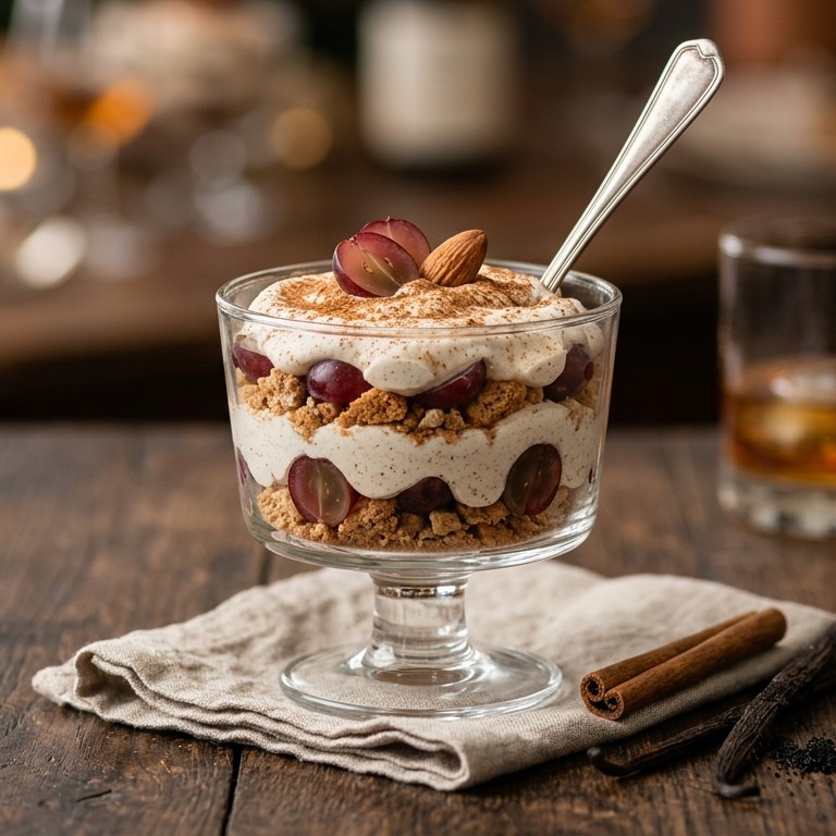Toetje van bitterkoekjes, druiven en cognac recept