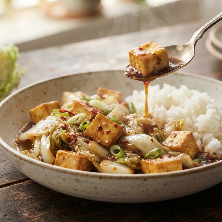 Tofu-koolschotel met rijst recept