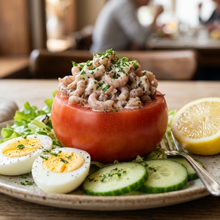 Tomaat met grijze garnalen recept