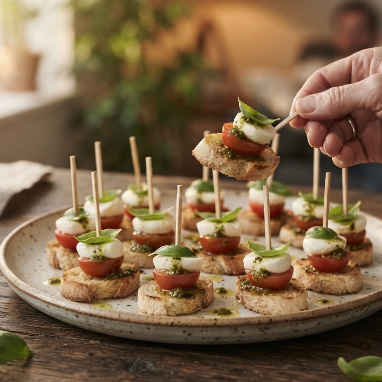 Tomaat-mozzarella-basilicumhapje recept