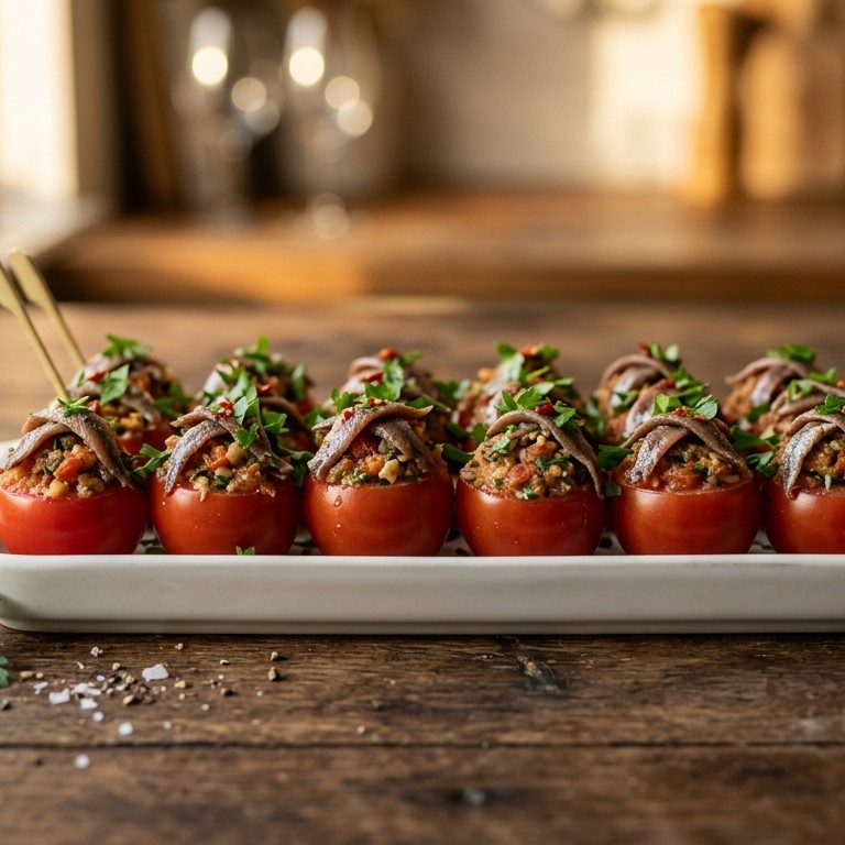 Tomaatjes met knoflook en ansjovis recept