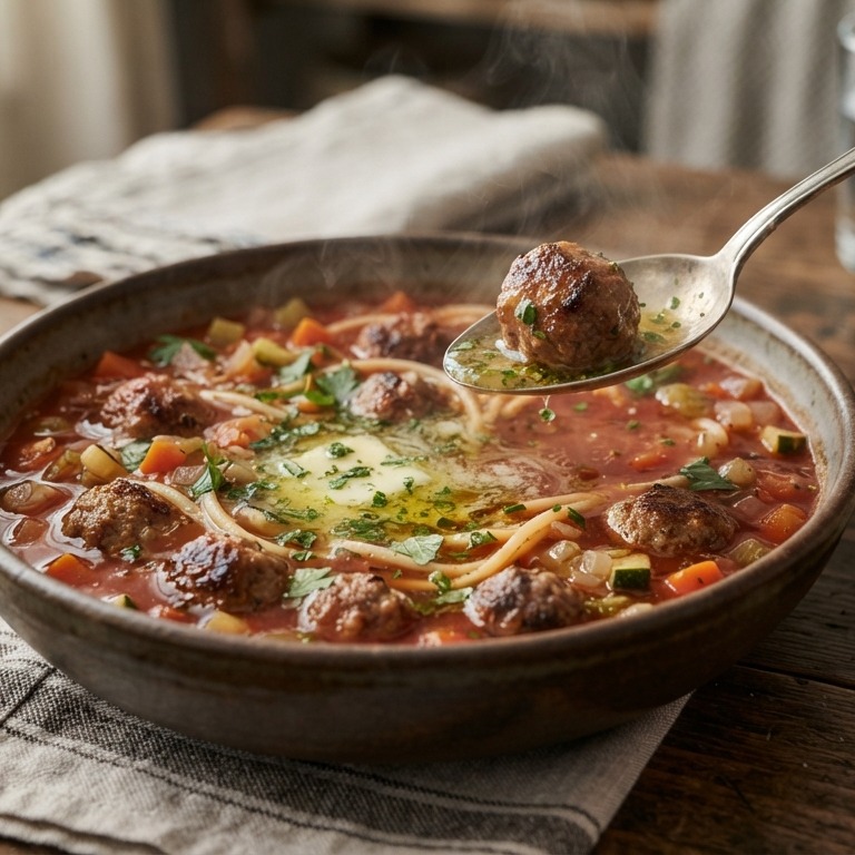 Tomaten-groentesoep met gehaktballetjes recept