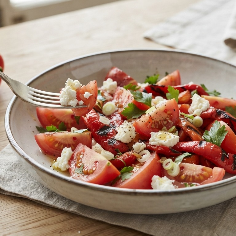Tomaten-paprikasalade met geitenkaas recept