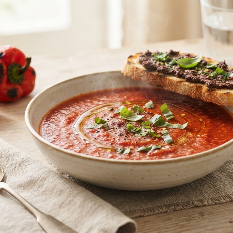 Tomaten-paprikasoep met crostini's recept