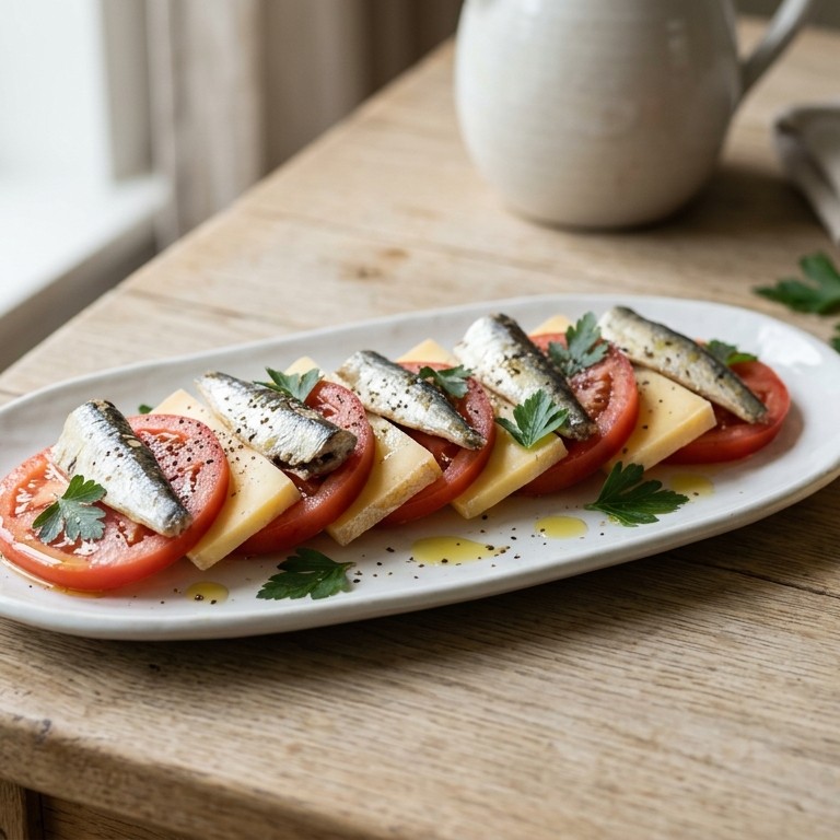 Tomatensalade met kaas sardientjes recept