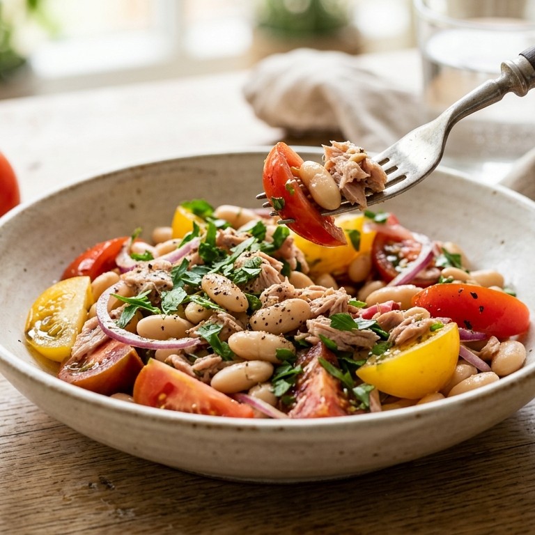 Tomatensalade met witte bonen en tonijn recept