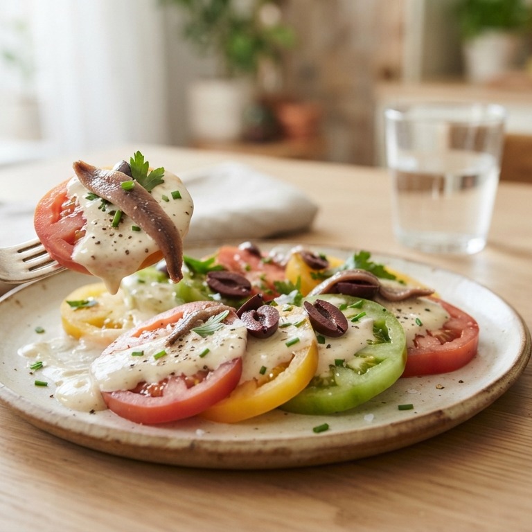 Tomatensalade met yoghurt-mosterdsaus recept
