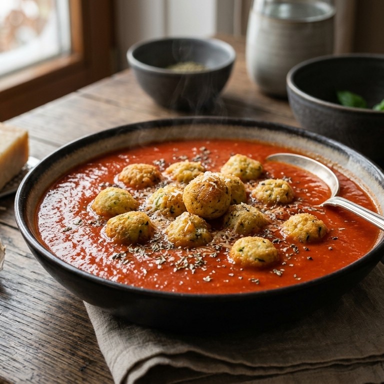 Tomatensoep met courgetteballetjes recept