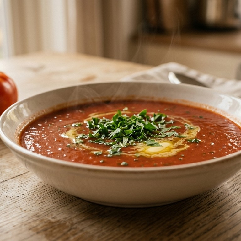 Tomatensoep met knoflook en peterselie recept