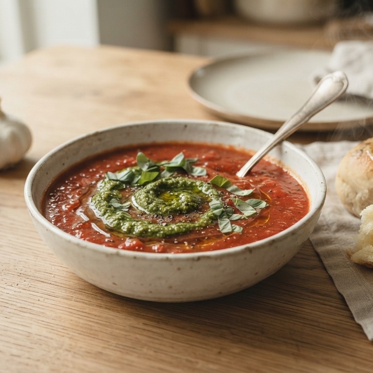 Tomatensoep met knoflookbroodjes recept