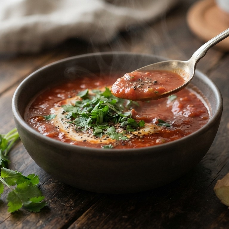 Tomatensoep met verse peterselie en koriander recept