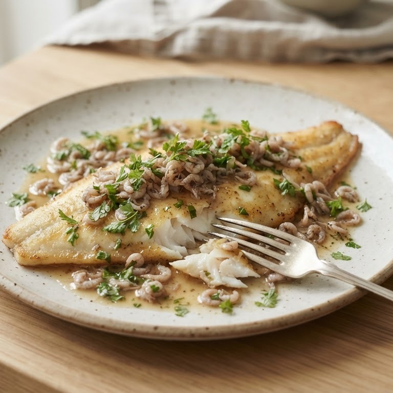 Tong met grijze garnalen en kervel recept